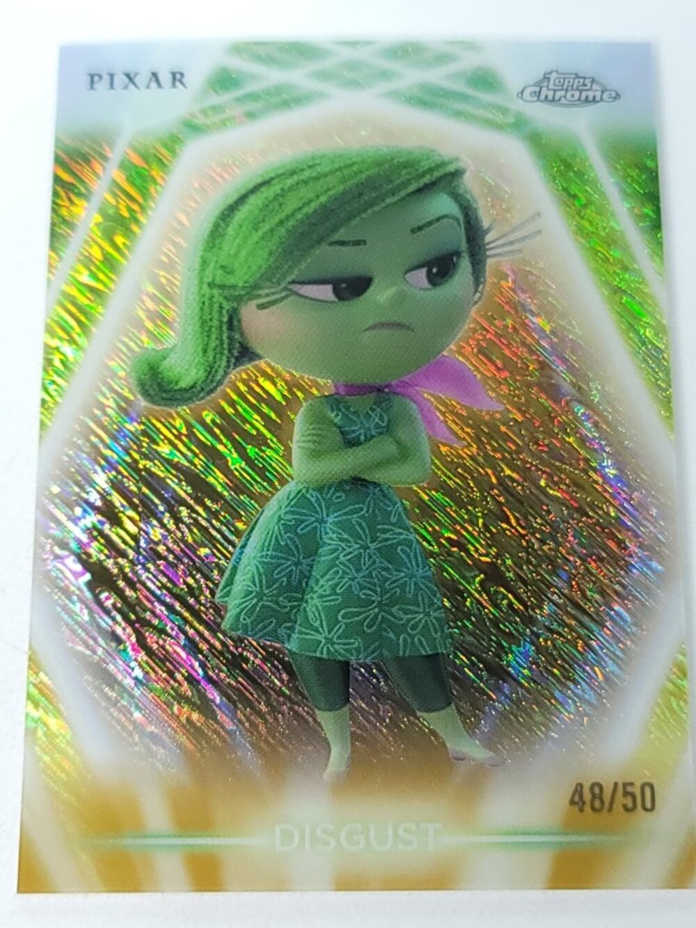 Disgust Topps 2026 Disney Neon Gold Shimmer Refractor Limited 48/50